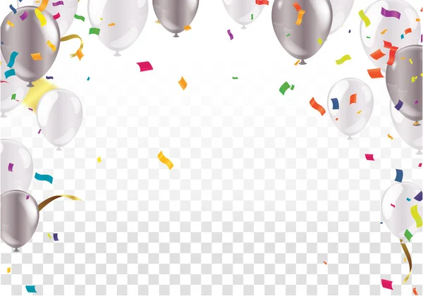 誕生日の挨拶 風船グレー 背景カードテンプレート光沢のあるヘリウムベクトルイラスト Eps10 — ストックベクタ