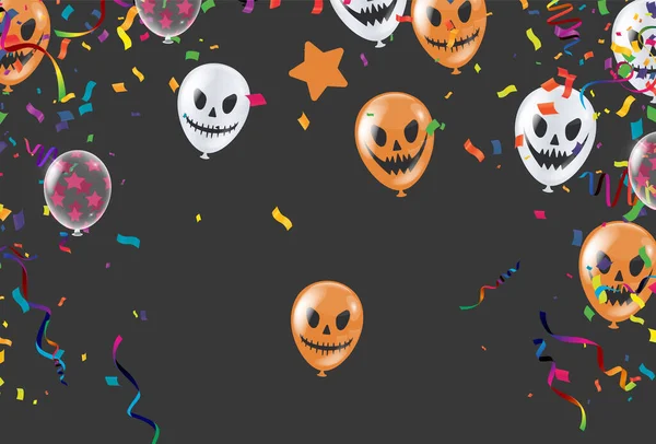 Ευτυχισμένο Απόκριες Πανό Τέχνασμα Μπαλόνια Κόμμα Φάντασμα Νυχτερίδες Κόμμα Πρόσκληση — Διανυσματικό Αρχείο