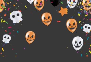 Mutlu Cadılar Bayramı afişleri parti balonları, hayaletler, yarasalar, parti davetiyesi vektör illüstrasyonu