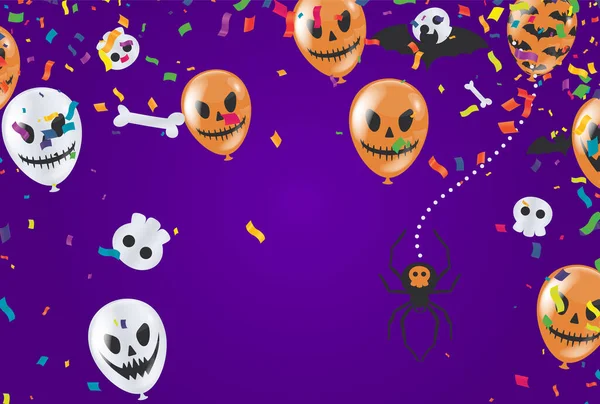 Bayram Cadılar Bayramı. Gece gökyüzü arka planında. Parti balonları mezarlığı. Vektör illüstrasyonu