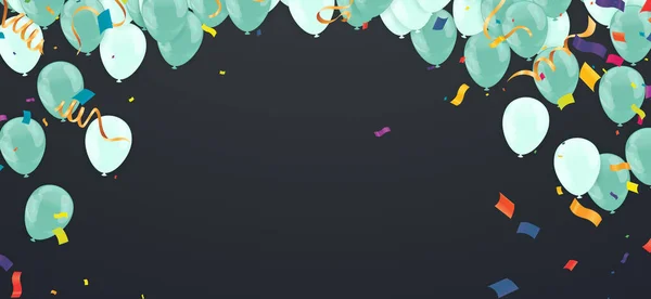 Vœux Anniversaire Ballons Vert Clair Modèle Carte Fond Illustration Vectorielle — Image vectorielle