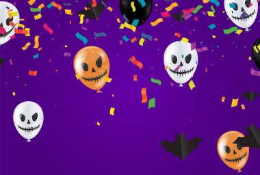 Bayram Cadılar Bayramı. Gece gökyüzü arka planında. Parti balonları mezarlığı. Vektör illüstrasyonu