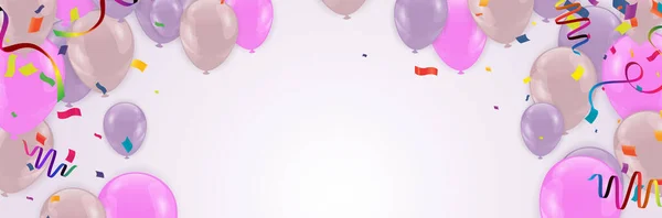 Geburtstagsgruß Luftballons Rosa Und Helllila Hintergrundkartenvorlage Glossy Helium Vector Illustration — Stockvektor