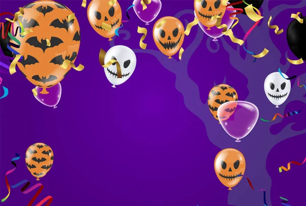 Dovolená Halloween Pozadí Noční Oblohy Párty Hřbitově Balónů Vektorová Ilustrace — Stockový vektor
