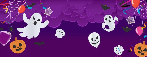 Halloween Vacaciones Sobre Fondo Del Cielo Nocturno Cementerio Globos Fiesta — Archivo Imágenes Vectoriales