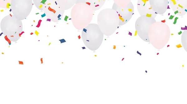 Χαιρετισμός Γενεθλίων Μπαλόνια Λευκό Πρότυπο Κάρτα Υποβάθρου Γυαλιστερό Ήλιο Vector — Διανυσματικό Αρχείο