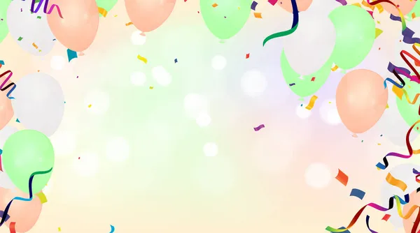 Ballons Colorés Vert Clair Rose Clair Avec Des Drapeaux Fête — Image vectorielle