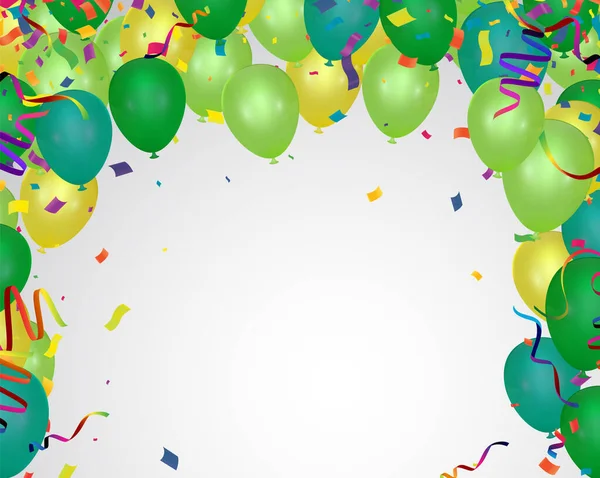 Fundo Celebração Com Balão Verde Confete Muitos Caindo — Vetor de Stock