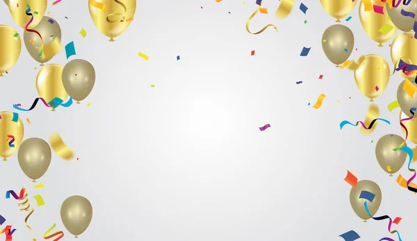 Векторний Дизайн Золотистих Кольорових Кульок Конфетті Стрічки Світлому Фоні Святкова — стоковий вектор
