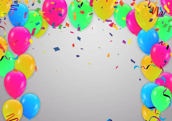 Fondo Vacaciones Brillante Con Variedad Colores Globos Bandera Confeti Lugar — Archivo Imágenes Vectoriales