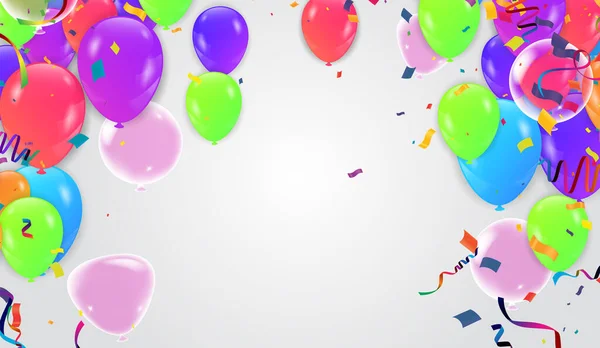 Fundo Celebração Com Variedade Cores Balão Confete Muitos Caindo — Vetor de Stock