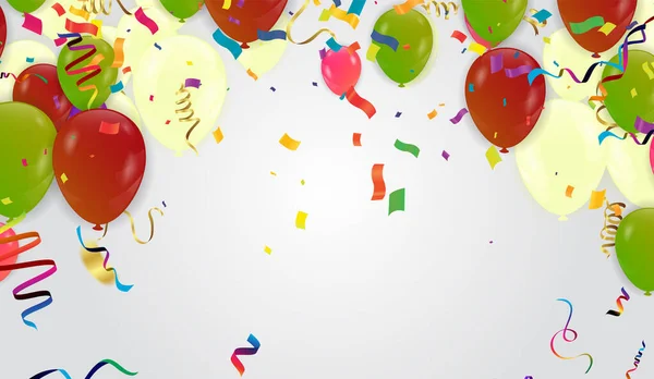 Fundo Celebração Com Balão Vermelho Verde Confete Muitos Caindo — Vetor de Stock