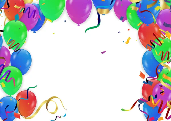 Fond Vacances Lumineux Avec Une Variété Ballons Couleurs Drapeau Confettis — Image vectorielle