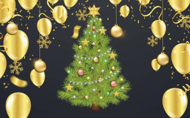 Balonlu Noel Ağacı, basit ve temiz alışveriş günü. Özel bir akşam yemeği satışı. İnternetten alışveriş. Mutlu yıllar.