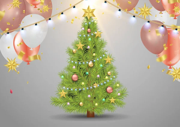 Árvore Natal Com Balões Dia Compras Simples Limpo Oferta Especial — Vetor de Stock