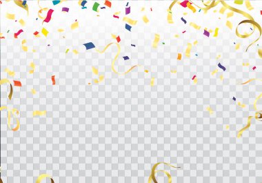 Renkli konfeti Karnaval kurdeleleri ve Mutlu Yıllar balonları Renkli kutlama arka planı