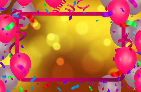 Rubans Colorés Carnaval Célébration Confettis Ballons Joyeux Anniversaire Fond Coloré — Image vectorielle