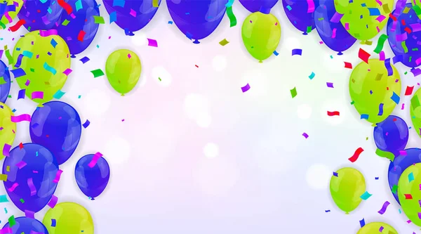 Geburtstagseinladung Horizontal Gruß Einladungskarte Oder Flyer Und Luftballons Grün Dunkelblau — Stockvektor
