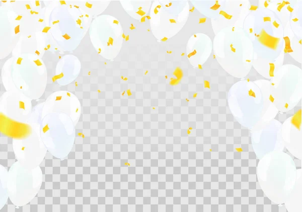 Fond Anniversaire Ballons Blanc Ruban Coloré Confettis Affiche Modèle Brochure — Image vectorielle