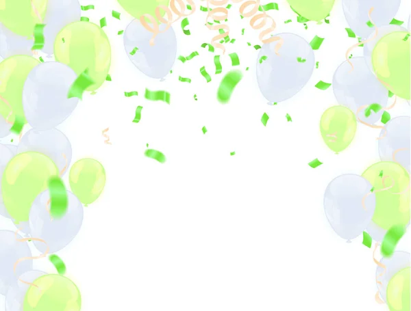 Happy Birthday Balloons Green White Celebration Background Confetti — 图库矢量图片