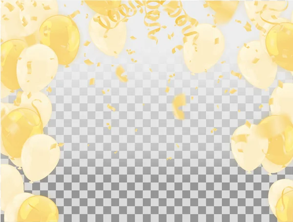 Anniversary Background Balloons Gold Colorful Ribbon Confetti Poster Brochure Template — Stock vektor