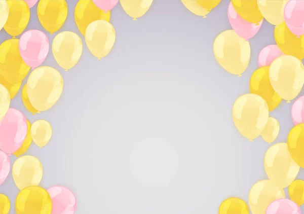 Geburtstagseinladung Horizontal Gruß Einladungskarte Oder Flyer Und Luftballons Gold Feier — Stockvektor