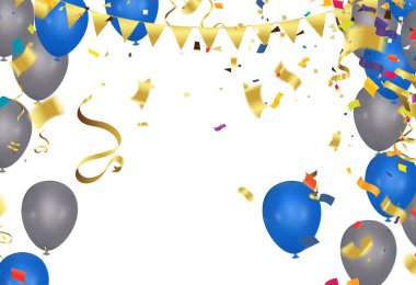 Uçan vektör şenlik balonları gri ve koyu mavi