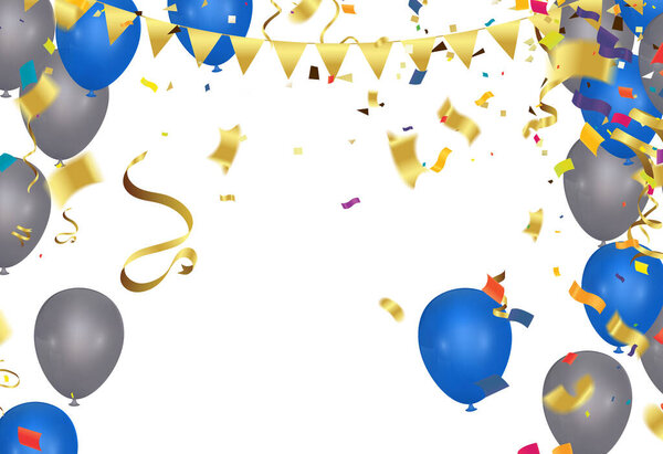 Flying vector festive balloons gray and dark blu