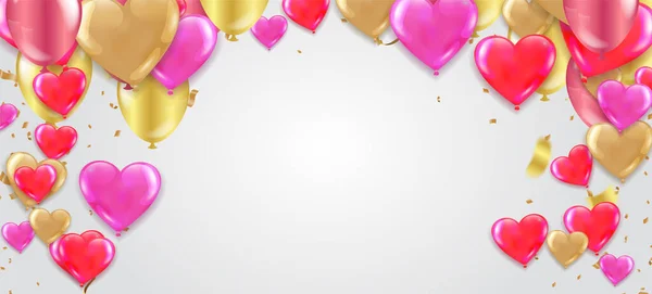 Saint Valentin Modèle Bannière Ballons Cardiaques Avec Fond Tags Affiche — Image vectorielle