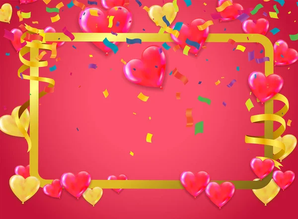 Día San Valentín Plantilla Banner Globos Cardíacos Con Fondo Etiquetas — Vector de stock