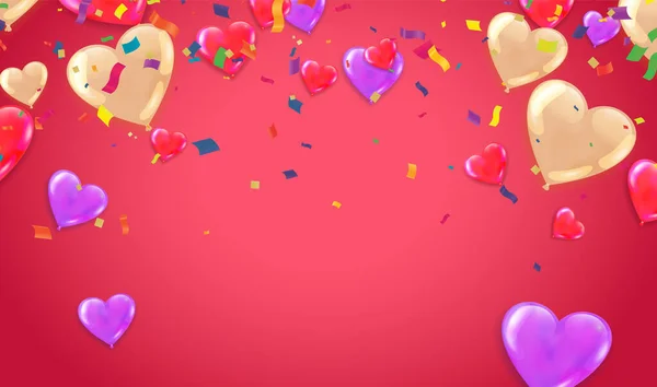Sevgililer Günü Afiş Şablonu Geçmişi Olan Kalp Balonları Etiketler Poster — Stok Vektör
