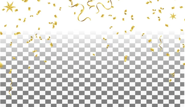 Plantilla Fondo Celebración Con Confeti Cintas Oro — Vector de stock