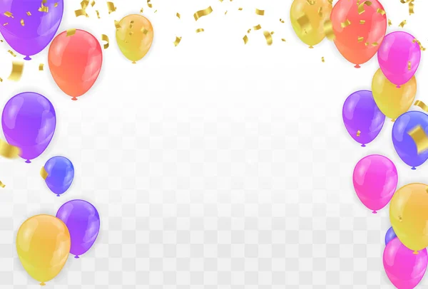 Βέκτορ Set Μπαλόνια Χρώμα Confetti Έννοια Σχεδιασμό Πρότυπο Διακοπές Happy — Διανυσματικό Αρχείο