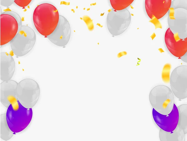 Vector Definir Balões Cor Confete Conceito Modelo Feriado Feliz Dia — Vetor de Stock