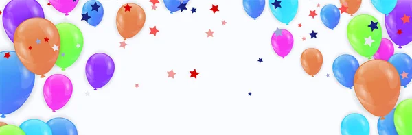 Party Banner Met Veelkleurige Realistische Ballonnen Confetti Serpentines Achtergrond Vector — Stockvector