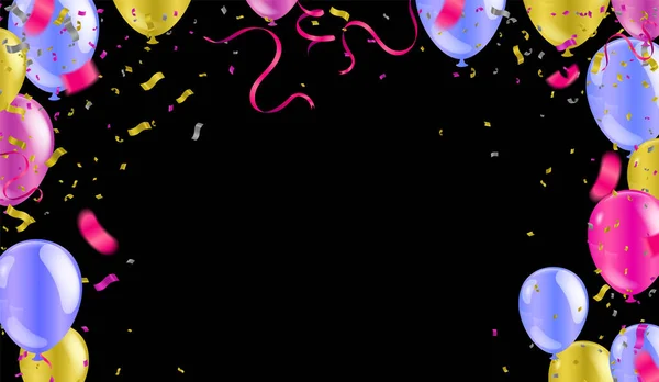 Neue Geburtstagsfeier Mit Band Ballon Hintergrund Vektor Illustration Mit Konfetti — Stockvektor