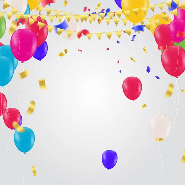 Ballons Fête Coulant Bas Vers Haut Ballons Vacances Confettis Volant — Image vectorielle