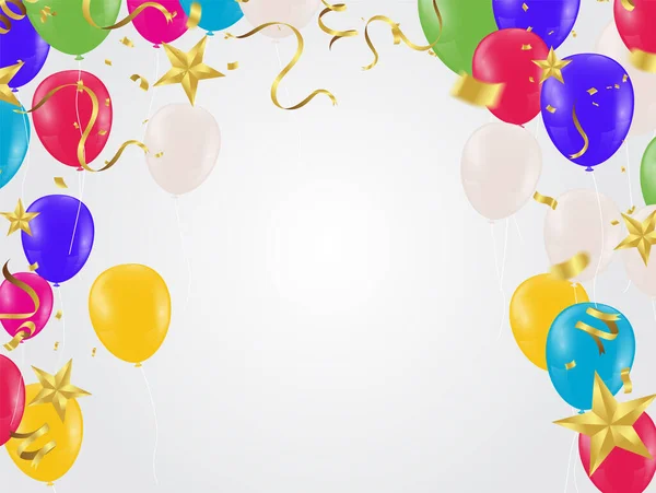 Party Luftballons Fliegen Von Unten Nach Oben Urlaubsballons Und Konfetti — Stockvektor