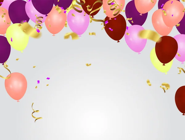 Nova Celebração Aniversário Com Confetti Color Colorido Brilhante Balões Fitas — Vetor de Stock