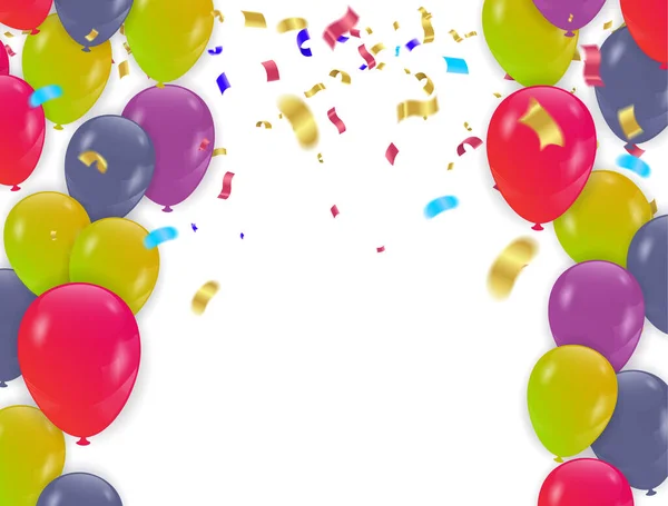 Nieuwe Verjaardag Viering Met Kleurrijke Confetti Color Glossy Ballonnen Linten — Stockvector