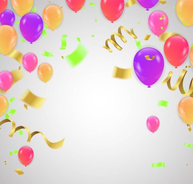 Noel süslemeleri, yeni doğum günü kutlamaları balon arka plan vektör resimleriyle partiler ya da kutlamalar için konfeti
