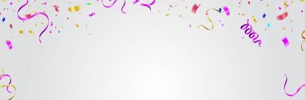 Födelsedag Firande Med Färgglada Konfetti Color Glossy Ballonger Och Band — Stock vektor