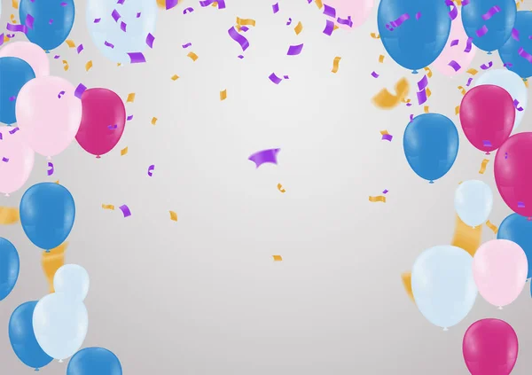 Moderní Narozeninové Pozadí Barevný Balón Confett — Stockový vektor