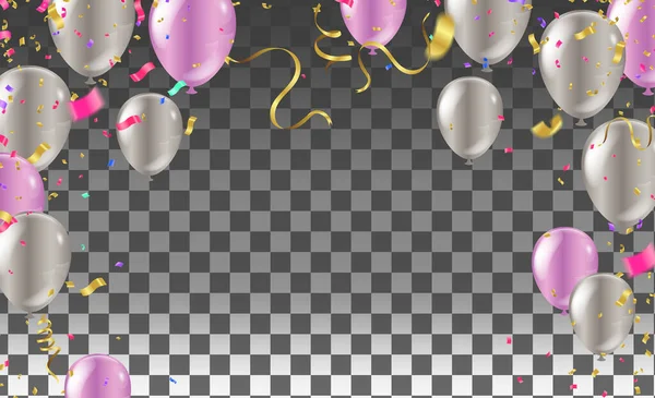 Νέα Γιορτή Γενεθλίων Κορδέλα Μπαλόνι Φόντο Διάνυσμα Εικονογράφηση Κομφετί Για — Διανυσματικό Αρχείο