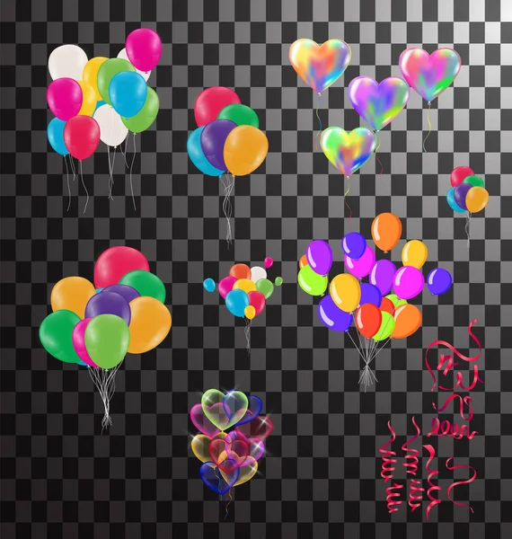 Bouquets Groupes Ballons Hélium Colorés Isolés Sur Fond Transparent — Image vectorielle