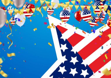 Amerika Birleşik Devletleri bayrağı Mutlu arka plan şablonu. Tebrik kartı Vektör illüstrasyonu.