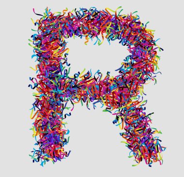 İplikten yapılmış yazı tipi R vektör tasarımı. Benzersiz dekorasyon ve konsept fikrin için yazı tipi. pürüzsüz bir renk. En iyi tasarımınız için eşsiz ögeler; logo, yazı tipi, kurumsal kimlik, uygulama