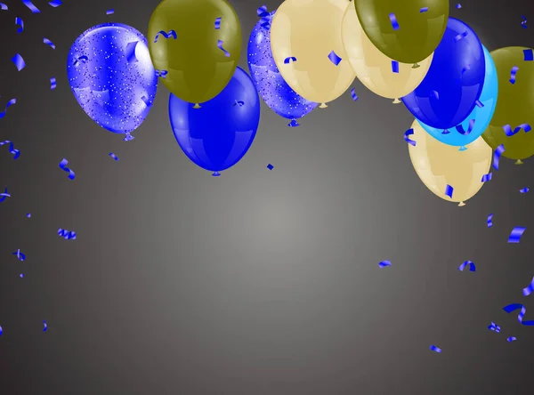 Happy Party Birthday Background Realistic Balloons Frame Confetti Vector Illustration — стоковый вектор