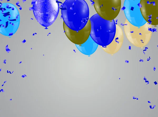 Happy Party Birthday Background Realistic Balloons Frame Confetti Vector Illustration — Image vectorielle