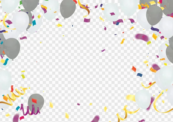 Πολύχρωμα Μπαλόνια Εικονογράφηση Διάνυσμα Του Φόντου Κόμμα Κομφετί Και Χώρο — Διανυσματικό Αρχείο